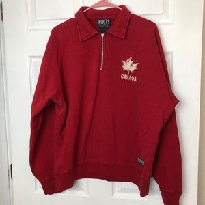 Roots Athletics Red and White Canada 3/4 Zip Sweatshirt